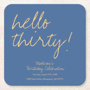 Modern Simple 30th Birthday Square Paper Coaster