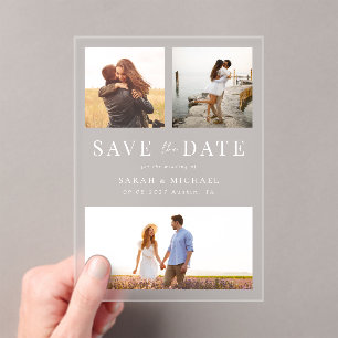 Modern Simple 3 Photo Collage Wedding Acrylic Invitations