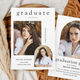 Modern Simple 3 Photo Graduation Invitation