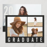 Modern simple 3 photo graduation simple black chic