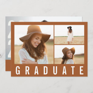 Modern simple 3 photo graduation simple terracotta announcement