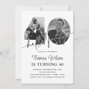 Modern Simple 40th Birthday Photo Invitation