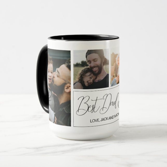 Modern Simple 4 Photo Collage Fathers Day Mug (Front Left)