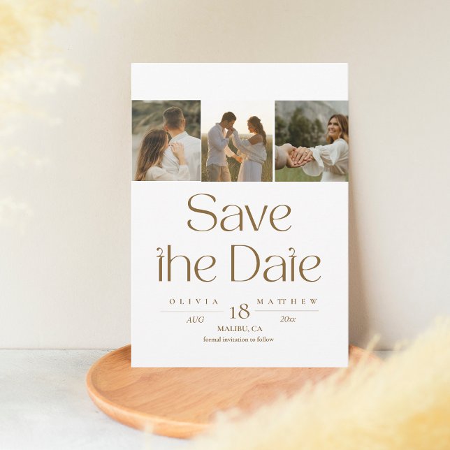 Modern Simple 4 Photo Wedding Save the Dates  Date (Creator Uploaded)