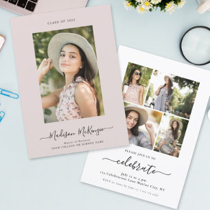 Modern Simple 5 Photo Calligraphy Easy Graduation Invitation