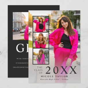 Modern Simple 5 Photos Black Graduation Announcement