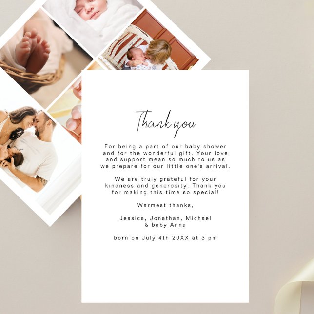 Modern Simple 5 Picture Collage Baby Shower  Thank You Card (Creator Uploaded)