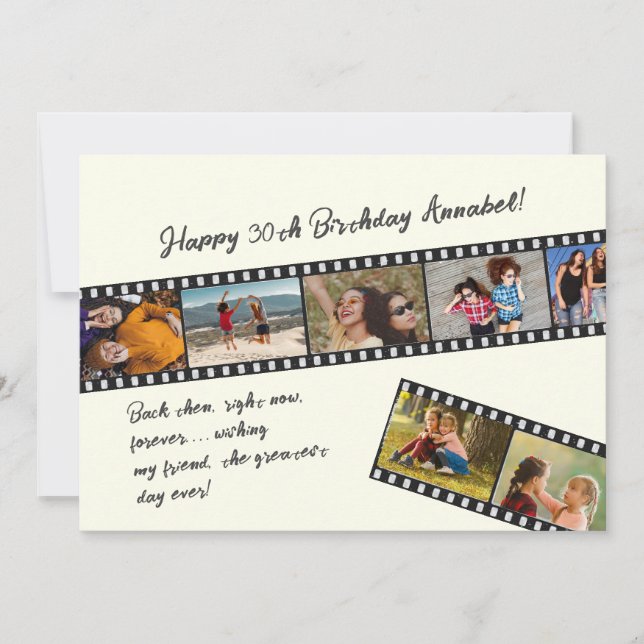 Modern Simple 7 Photo Film Strip Birthday Card (Front)