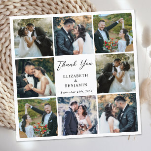 Modern Simple 8 Photo Collage Personalised Wedding Thank You Card