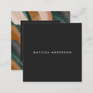Modern simple abstract black green terracotta square business card