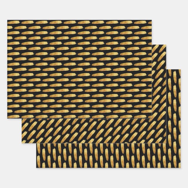 Modern simple abstract gold brush strokes wrapping paper sheet (Set)