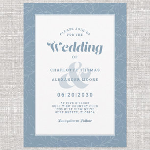 Modern Simple Abstract Leaves Pattern Dusty Blue Invitation