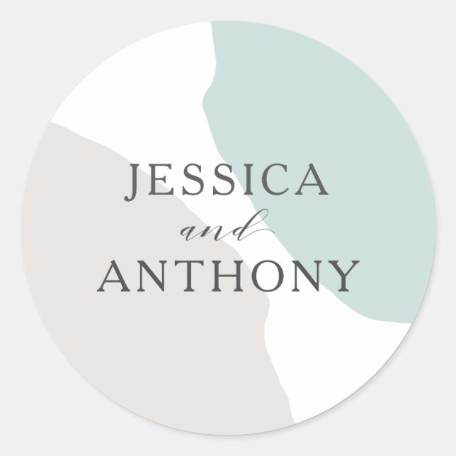 Modern Simple Abstract Shapes Wedding Classic Round Sticker (Front)