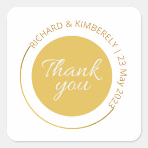 Modern Simple Add Couple Name Date Thank you  Squa Square Sticker