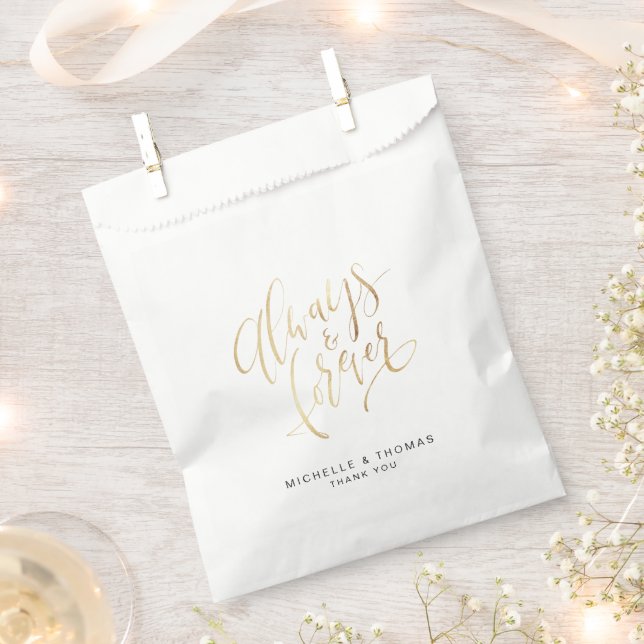 Modern Simple Always And Forever Script Wedding Favour Bags (Clipped)
