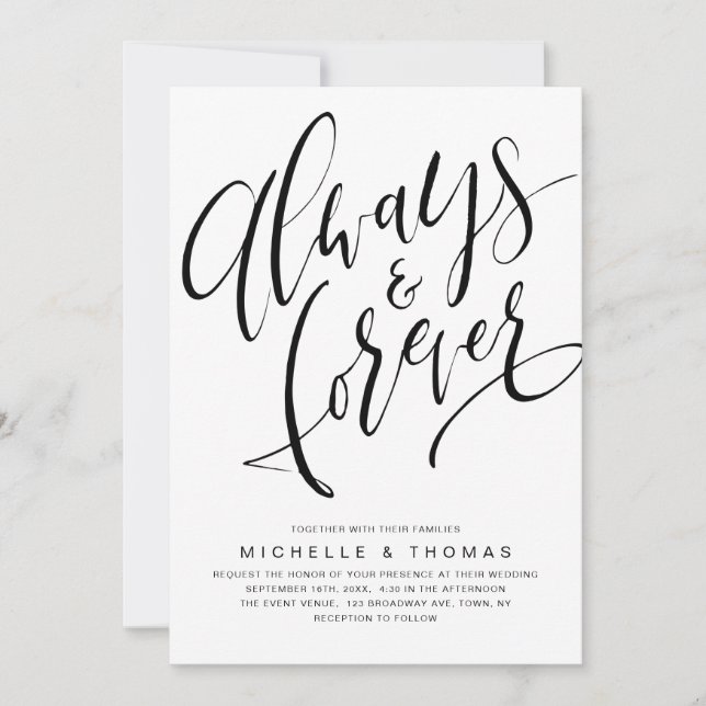 Modern Simple Always And Forever Script Wedding Invitation (Front)