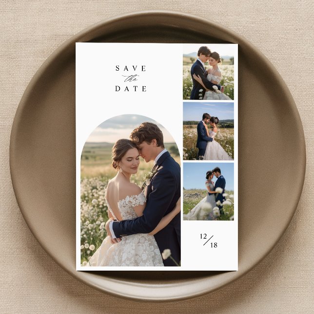 Modern Simple Arch 4 Photo Collage Wedding Save The Date (Creator Uploaded)