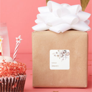 Modern Simple Autumn Dried Floral & Leaves Wedding Square Sticker