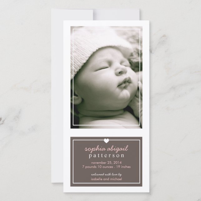 Modern Simple Baby Girl Birth Announcement Brown (Front)