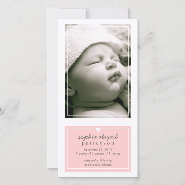 Modern Simple Baby Girl Birth Announcement Pink (Front)