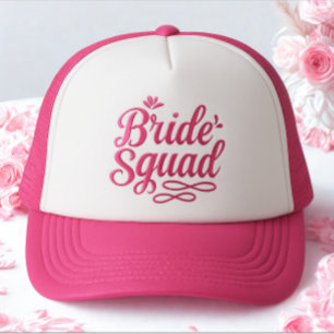 Modern Simple Bachelorette Bride Squad Pink Text Trucker Hat