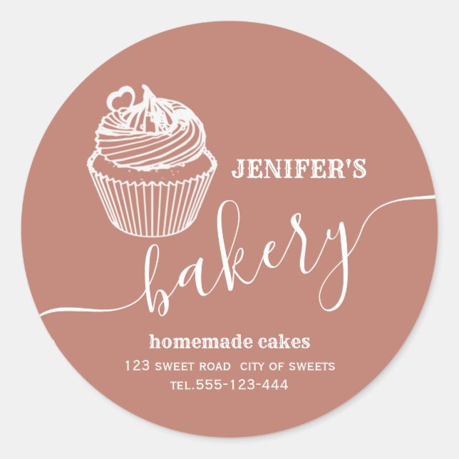 Modern simple  bakery Homemade cupcakes and sweets Classic Round Sticker (Front)