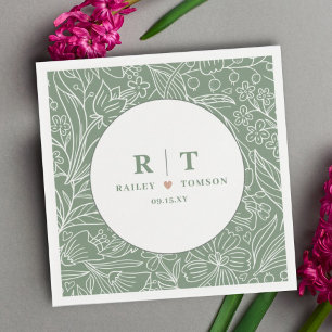 Modern Simple Basic Green Floral Stylish Wedding Napkin