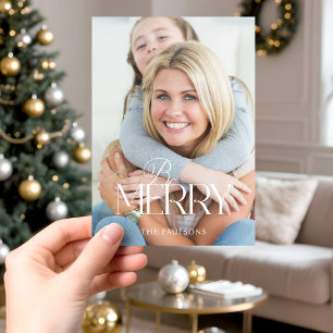Modern Simple Be Merry Typography 1 Photo Holiday Card