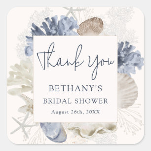 Modern Simple Beach Bridal Shower Thank You Square Sticker