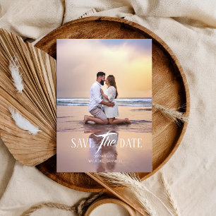 Modern Simple Beach Sunset Couple Photo Wedding Save The Date
