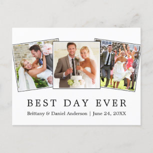 Modern Simple Best Day Ever Wedding 3 Photo Postcard