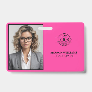 Modern Simple Bight Pink Company Employee Photo ID Badge