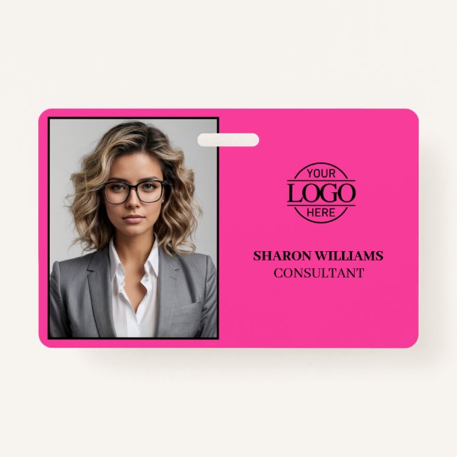 Modern Simple Bight Pink Company Employee Photo ID Badge (Front)