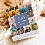 Modern simple birthday blue 10 photo collage grid card<br><div class="desc">Modern simple birthday dark blue 10 photo collage grid with editable colours and modern typography.</div>