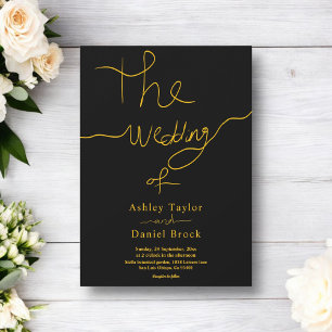 Modern Simple Black And Gold Calligraphy Wedding Invitation