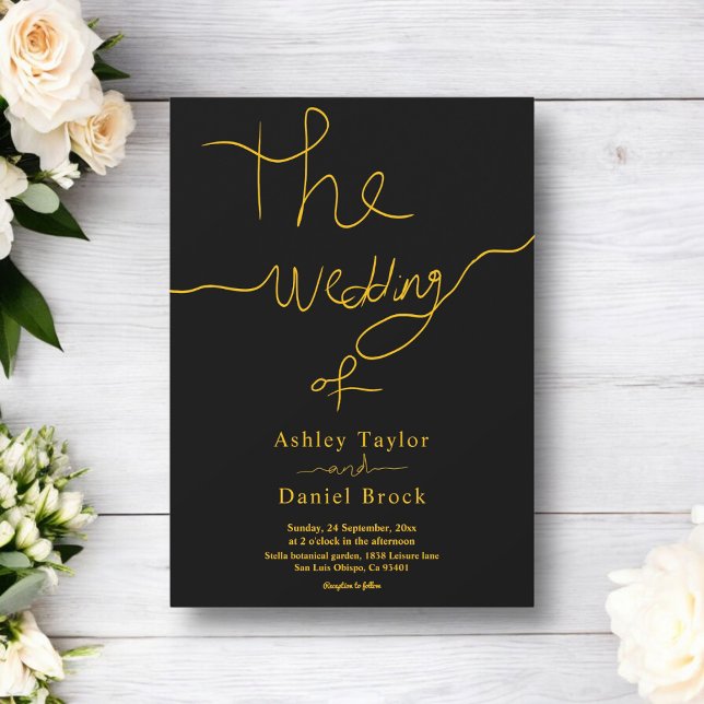 Modern Simple Black And Gold Calligraphy Wedding Invitation (Creator Uploaded)