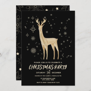 Modern Simple Black and Gold Elegant Deer Xmas Invitation