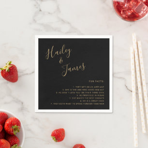 Modern Simple Black and Gold Fun Facts Wedding Napkin