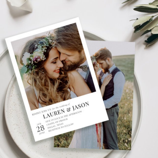 Modern Simple  Black and White 2 Photo Wedding Invitation (Creator Uploaded)