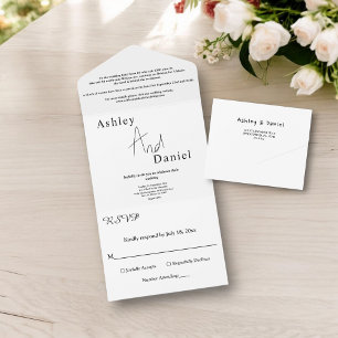 Modern Simple Black And White Calligraphy Wedding All In One Invitation