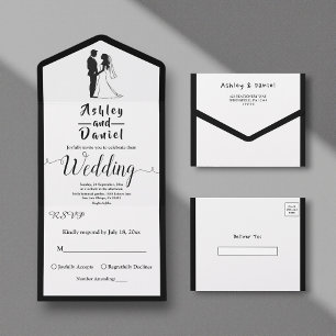 Modern Simple Black And White Calligraphy Wedding All In One Invitation