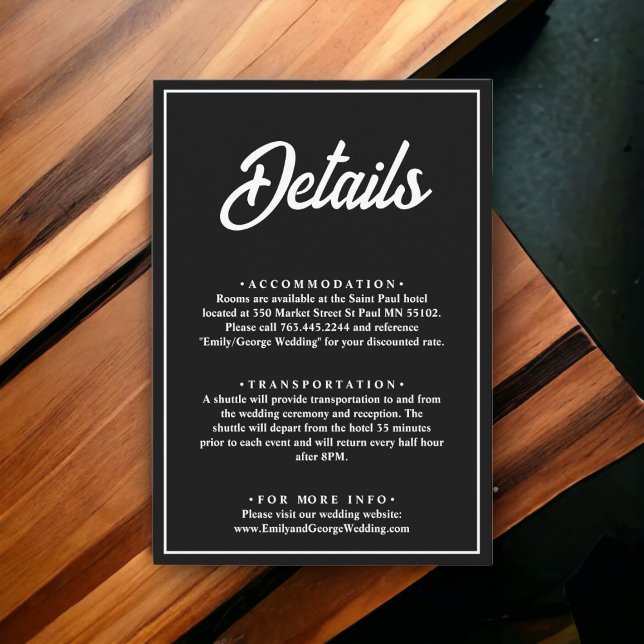 Modern Simple Black And White Chic Wedding Details Enclosure Card (Creator Uploaded)