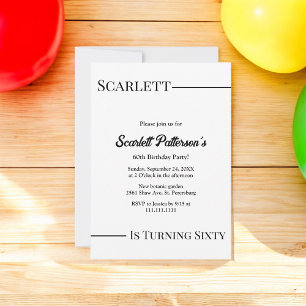 Modern Simple Black And White Elegant Birthday Invitation
