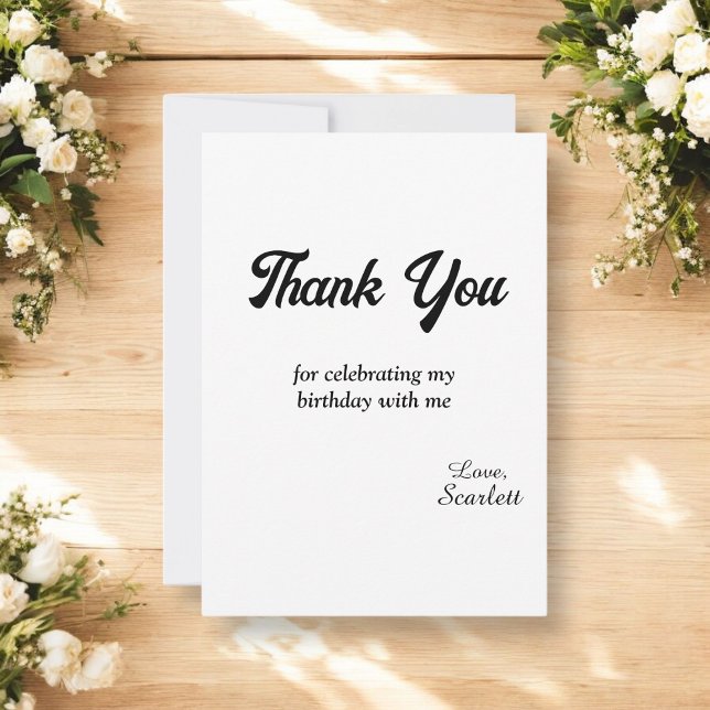 Modern Simple Black And White Elegant Birthday Thank You Card (Creator Uploaded)
