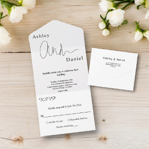Modern Simple Black And White Elegant Wedding All In One Invitation