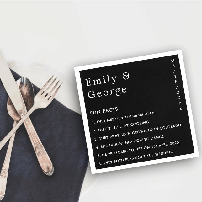 Modern Simple Black And White Fun Facts Wedding Napkin (Creator Uploaded)