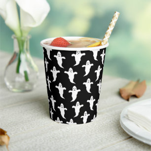 Modern Simple Black and White Ghosts Halloween Paper Cups