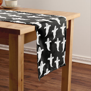 Modern Simple Black and White Ghosts Halloween Short Table Runner