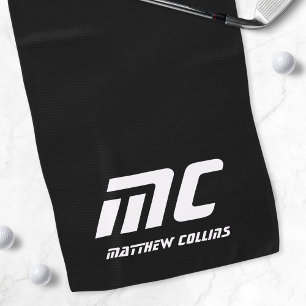 Modern Simple Black and White Masculine Monogram Golf Towel