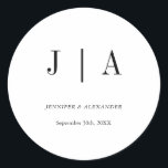 Modern Simple Black And White Monogram Couple Name Classic Round Sticker<br><div class="desc">A minimalist monogram name design.</div>